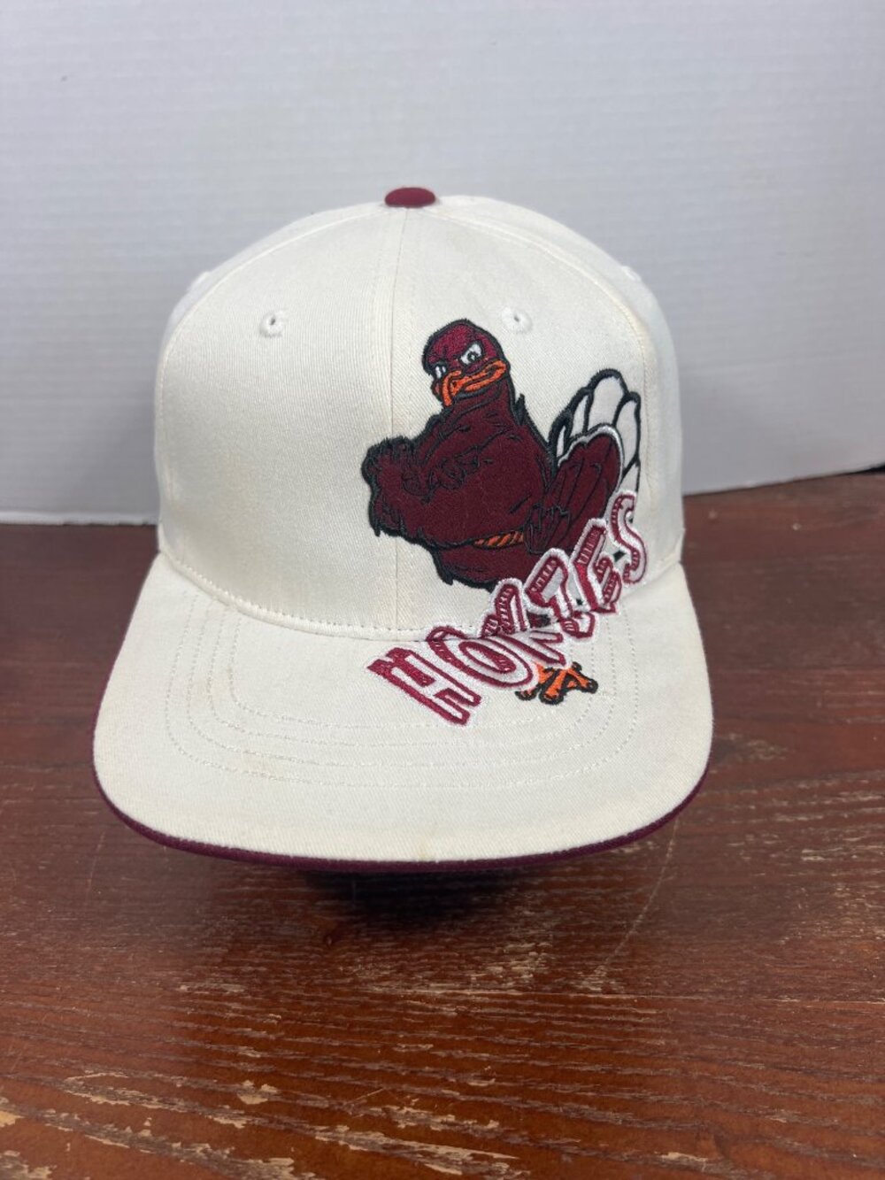 Virginia Tech Hokies One-Fit Cap M/L White & Maroon Embroidered Logo H5